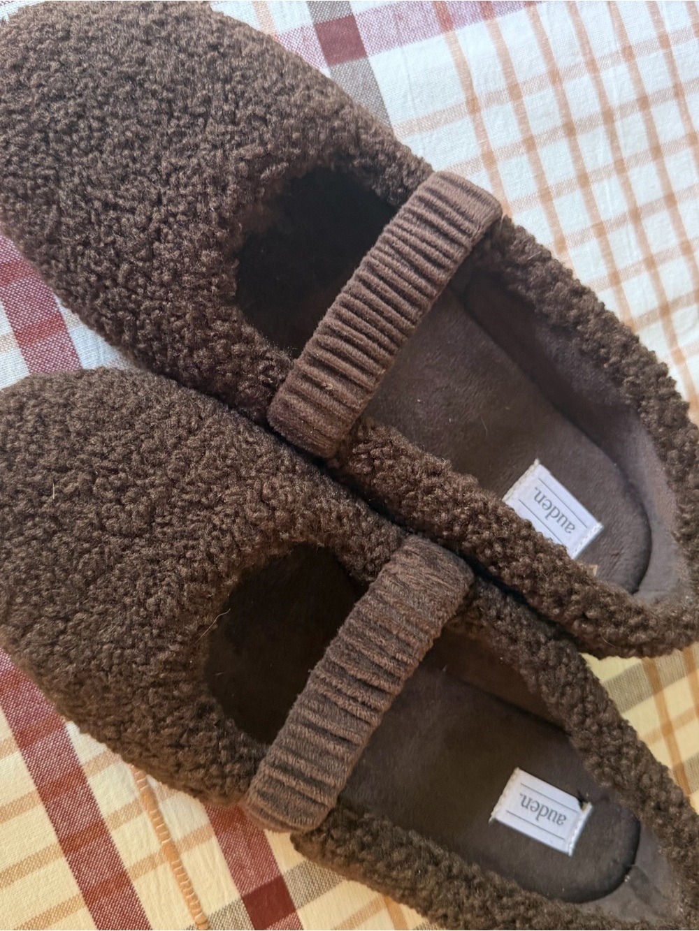 Auden Brown Fleece Mary Jane Slippers